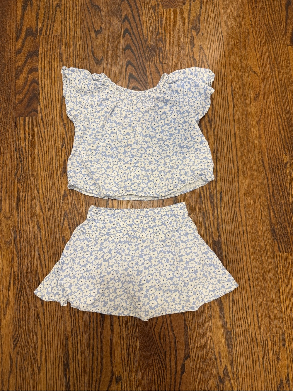 Crewcuts White and Light Blue Smocked Top